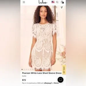Lulus Pearson White Lace Short Sleeve Dress- Like New